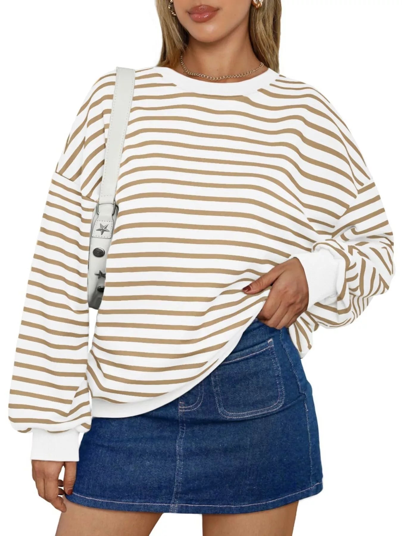 Striped Round Neck Oversized Casual Sweatshirt - Trendsi | Lola Mariee