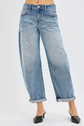 RISEN Full Size Slouchy Ankle Length Barrel Jeans with Cuffs Plus Size - women's bottoms at Lola Mariee boutique