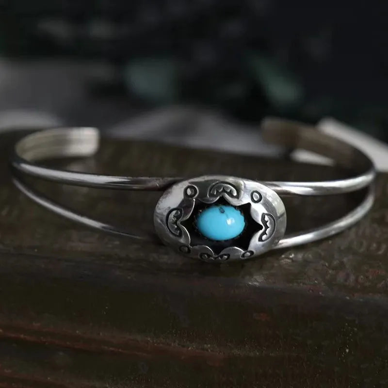 Artificial Turquoise Alloy Open Bracelet – view 7 | Lola Mariee