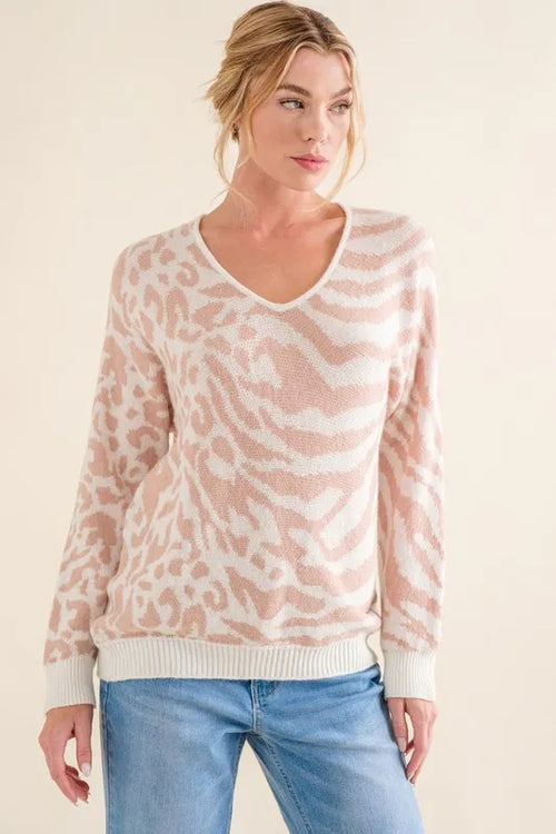 And The Why Leopard Zebra Combo Casual Sweater Top | Lola Mariee