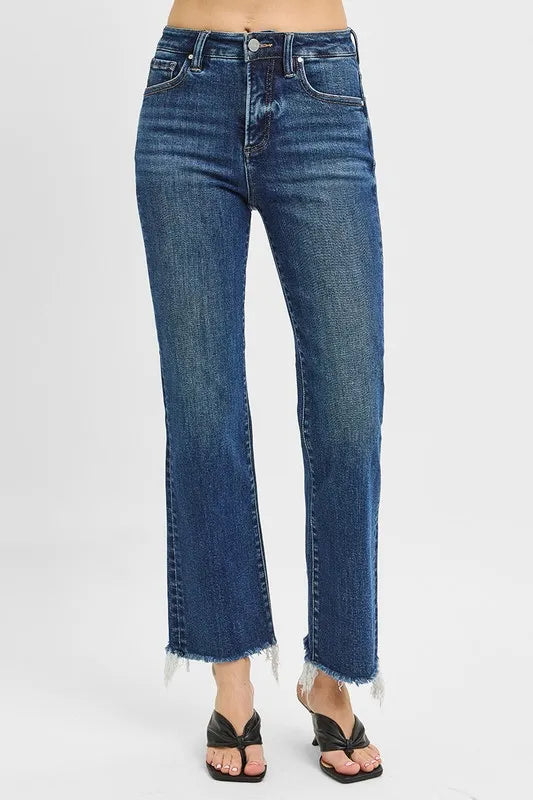 RISEN Full Size Tummy Control High Rise Crop Straight Raw Cut Hem Jeans Plus Size - women's top at Lola Mariee boutique