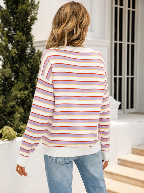 Angel Wings Striped Drop Shoulder Knit Top – view 2 | Lola Mariee