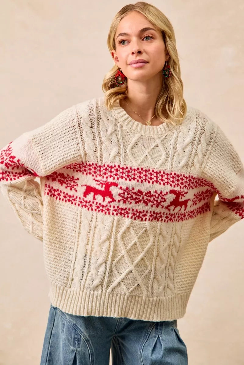 BiBi Christmas Theme Patterned Cable Knit Sweater - Trendsi | Lola Mariee