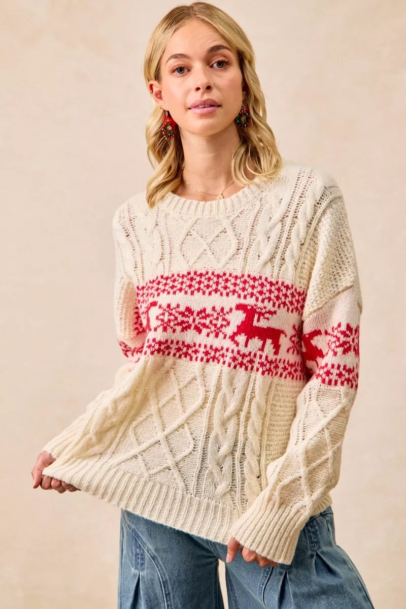 BiBi Christmas Theme Patterned Cable Knit Sweater - Trendsi | Lola Mariee