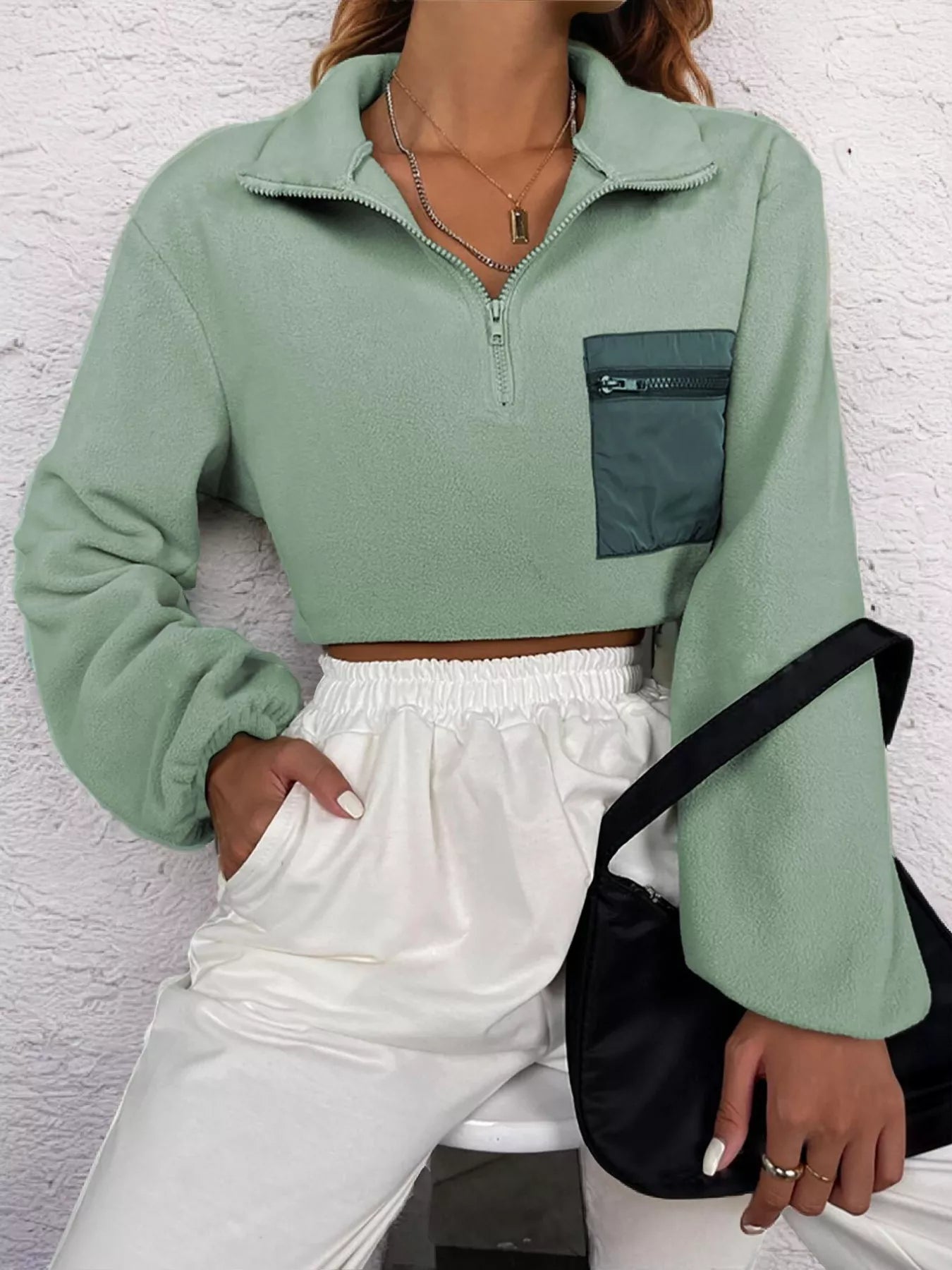 Half Zip Dropped Shoulder Sweatshirt - Trendsi | Lola Mariee