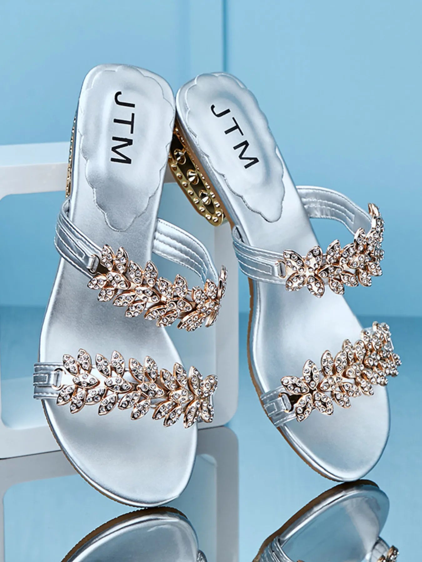 Crystal Embellished Low Heel Sandals – view 7 | Lola Mariee