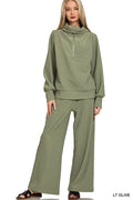 Zenana Ribbed High Neck Half Zip Pullover & Pants Set - women's bottoms at Lola Mariee boutique