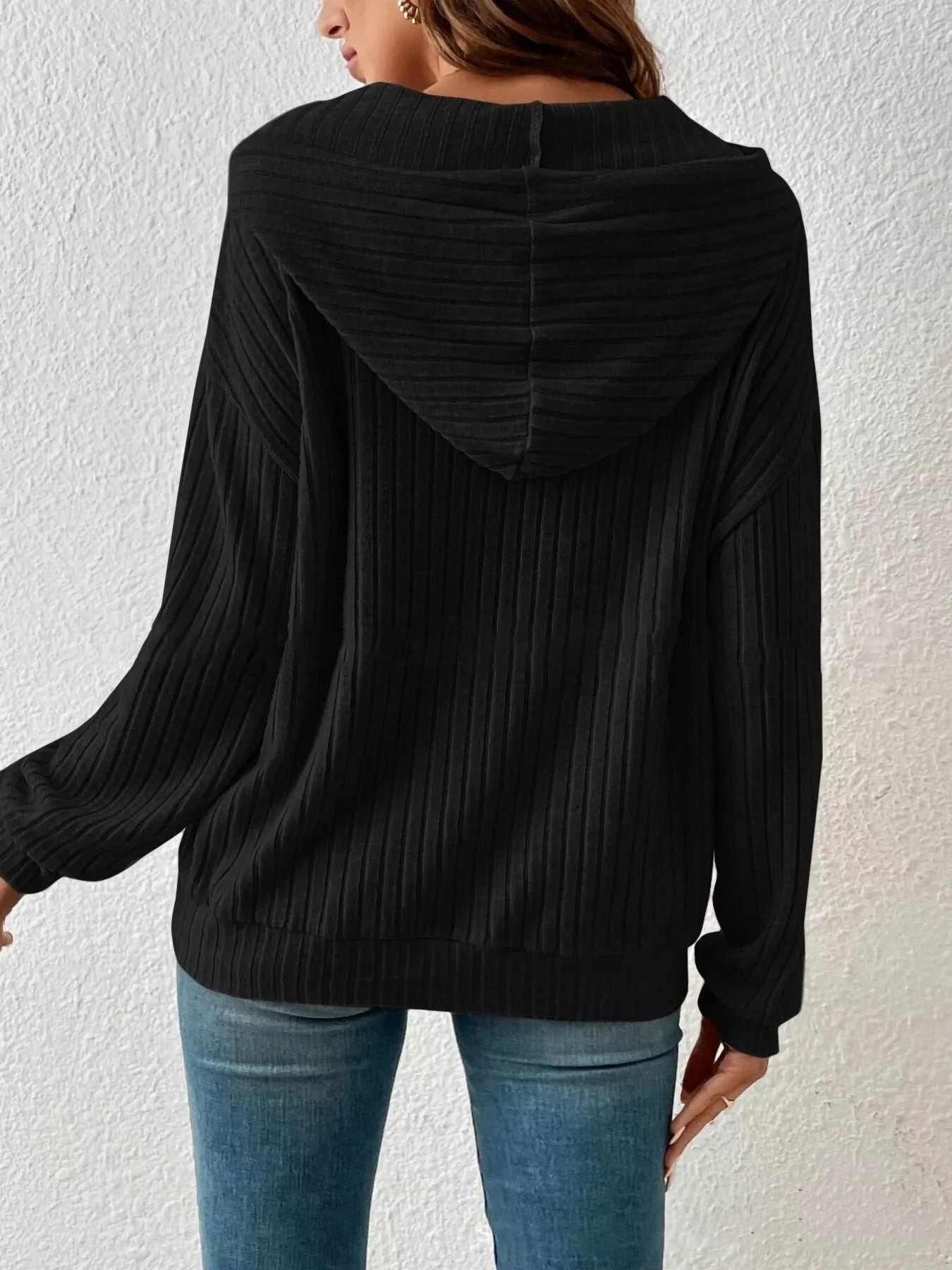 Casual Ribbed Knit Drawstring Hoodie - Trendsi | Lola Mariee