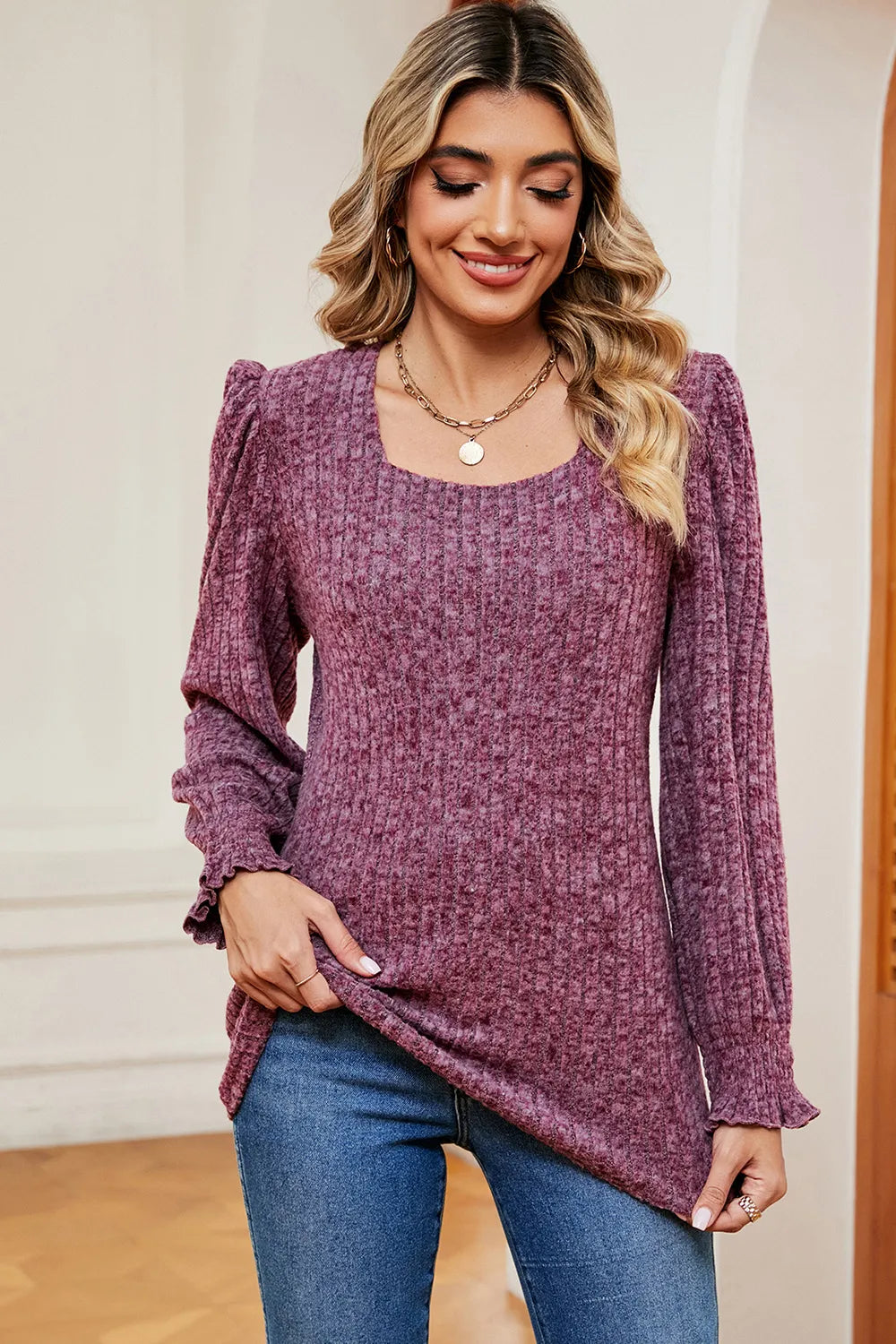 Square Neck Flounce Sleeve T-Shirt - Trendsi | Lola Mariee