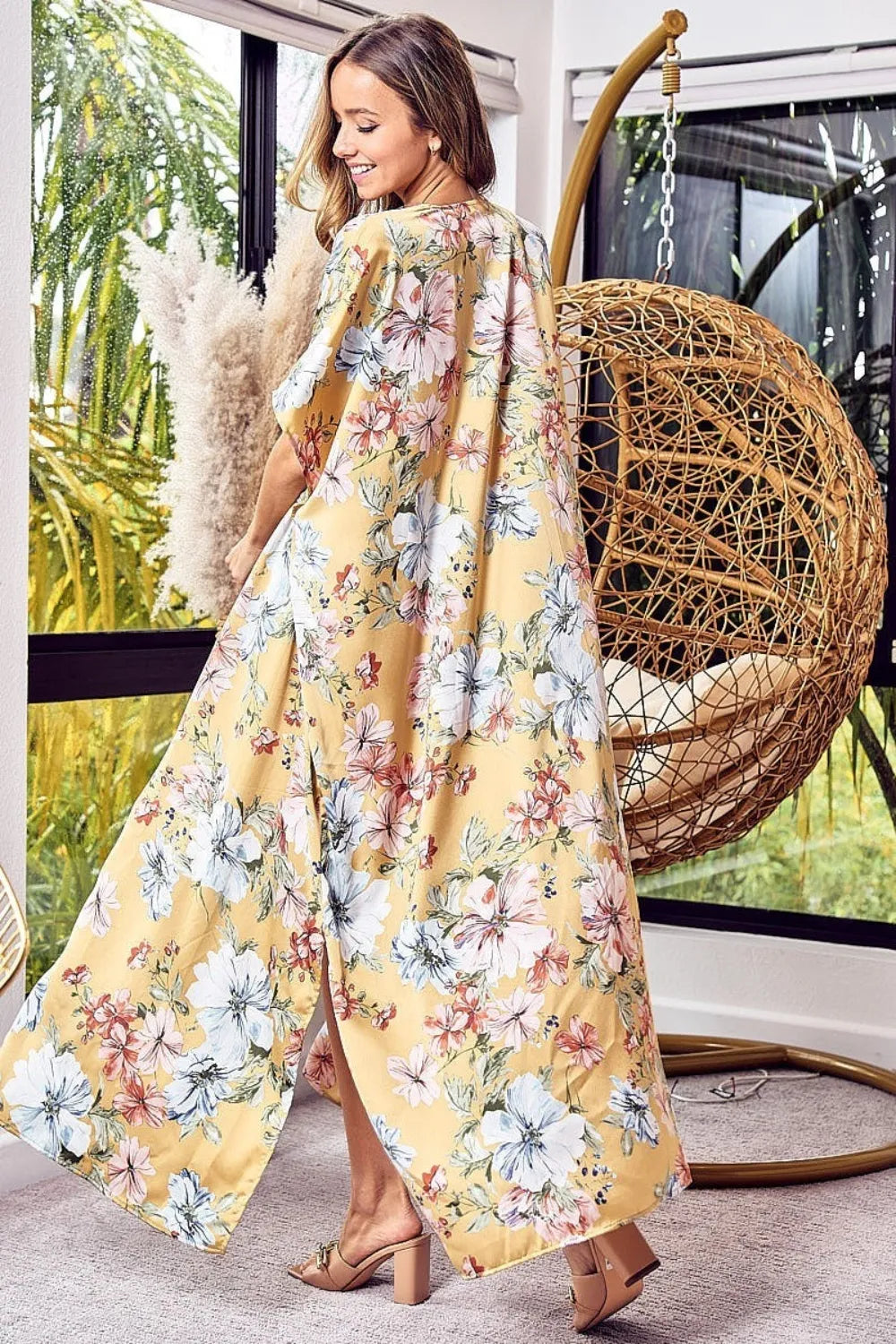 BiBi Floral Side Slit Longline Cardigan - Trendsi | Lola Mariee
