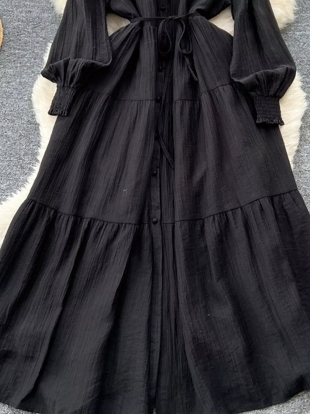 Button Down Tiered Long Sleeve Dress - Trendsi | Lola Mariee