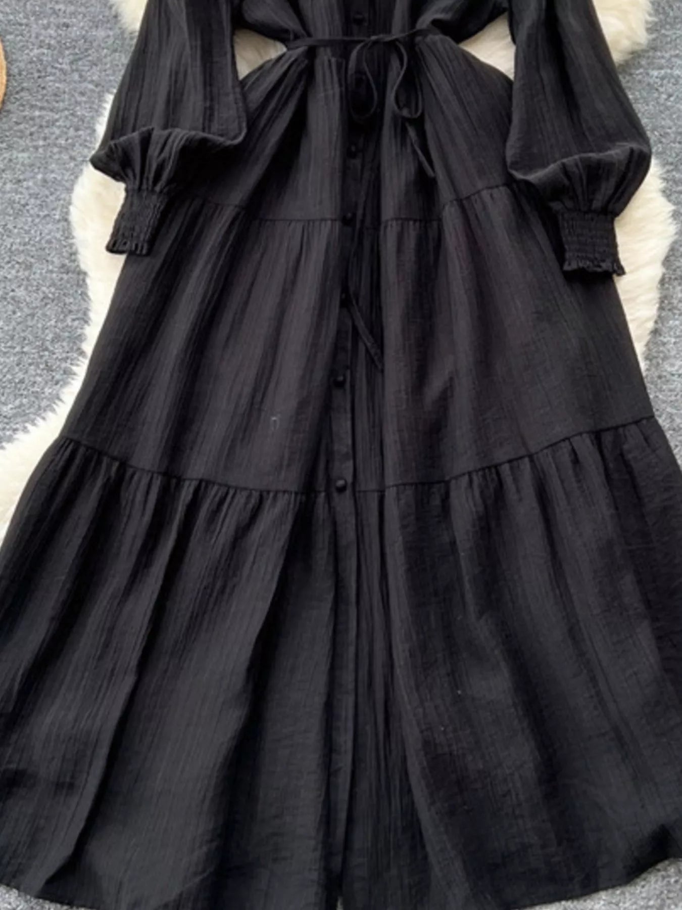 Button Down Tiered Long Sleeve Dress - Trendsi | Lola Mariee