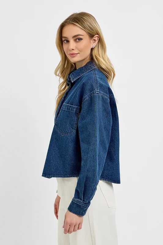 RISEN Button Up Long Sleeve Denim Shacket - LOLA MARIEE | Lola Mariee