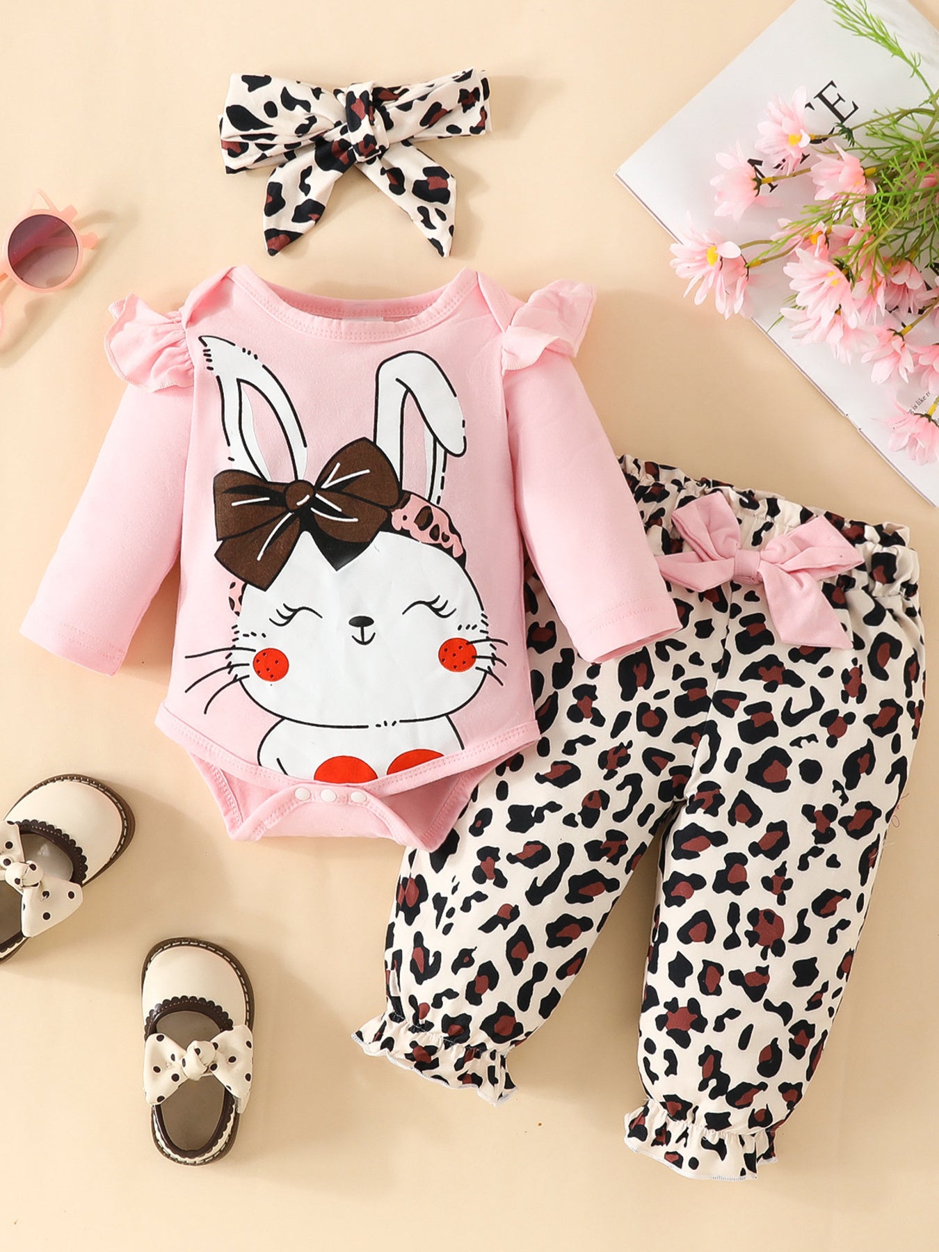 Children's Bunny Long Sleeve Bodysuit and Pants Set with Headscarf – view 9 | Lola Mariee