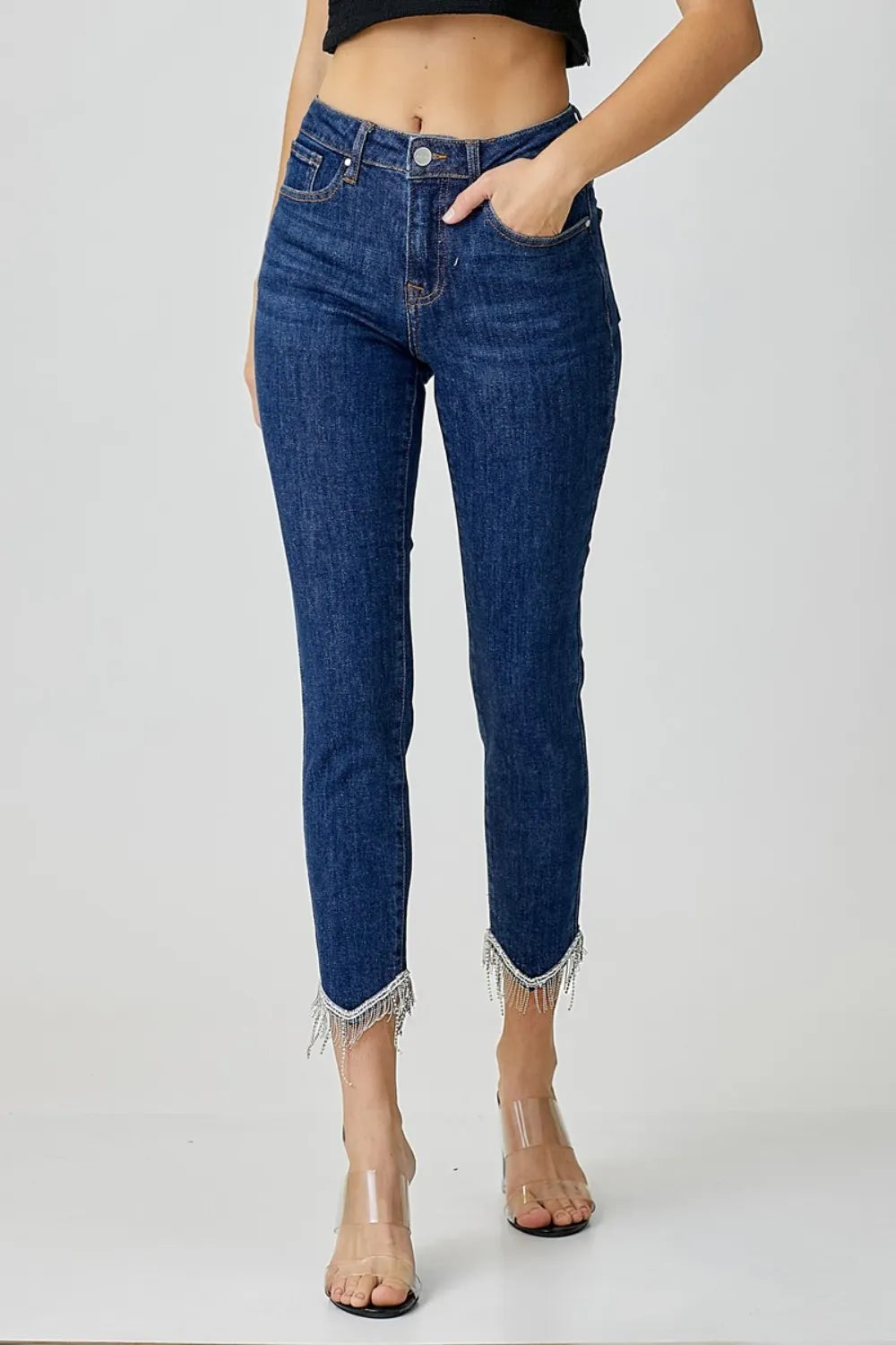 RISEN Full Size Embellished Mid Rise Crop Skinny Jeans - LOLA MARIEE | Lola Mariee