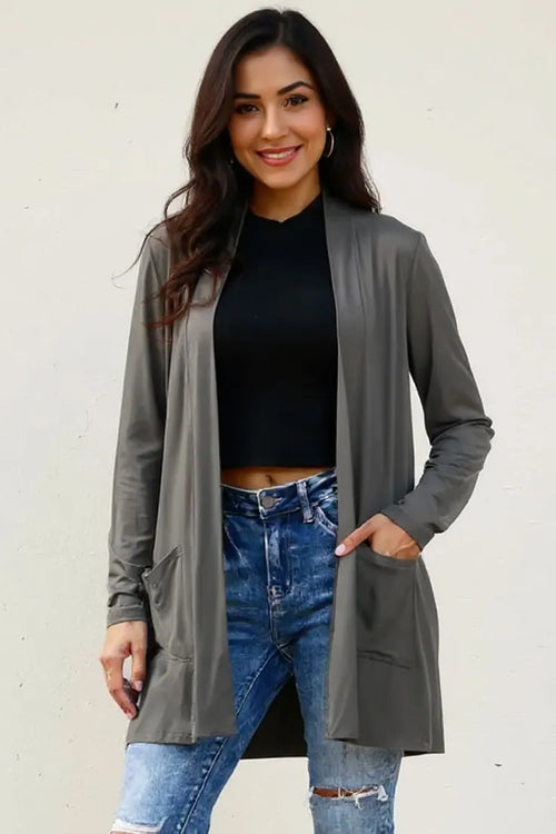 Basic Bae Full Size Open Front Long Sleeve Cardigan with Pockets | Lola Mariee
