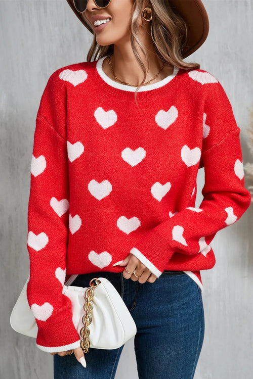 Angel Wings Contrast Trim Heart Round Neck Sweater | Lola Mariee
