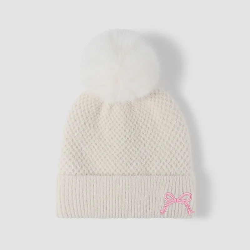 Thermal Bow Knit Hat with Pompom – view 5 | Lola Mariee