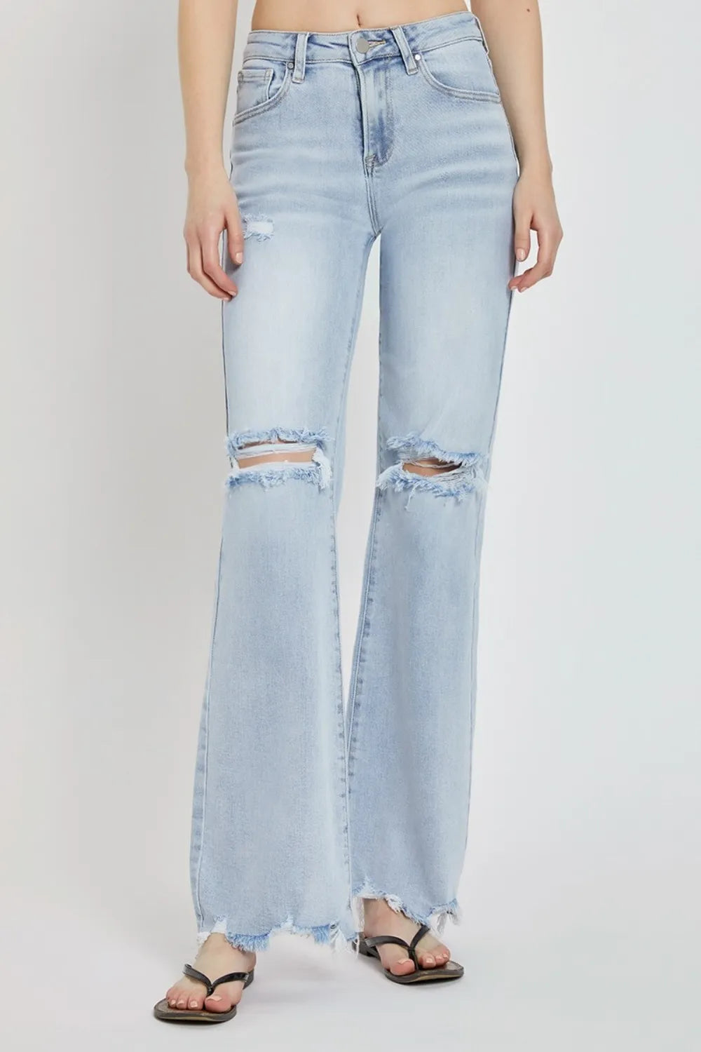 RISEN Full Size High Rise Distressed Wide Leg Jeans - women's bottoms at Lola Mariee boutique