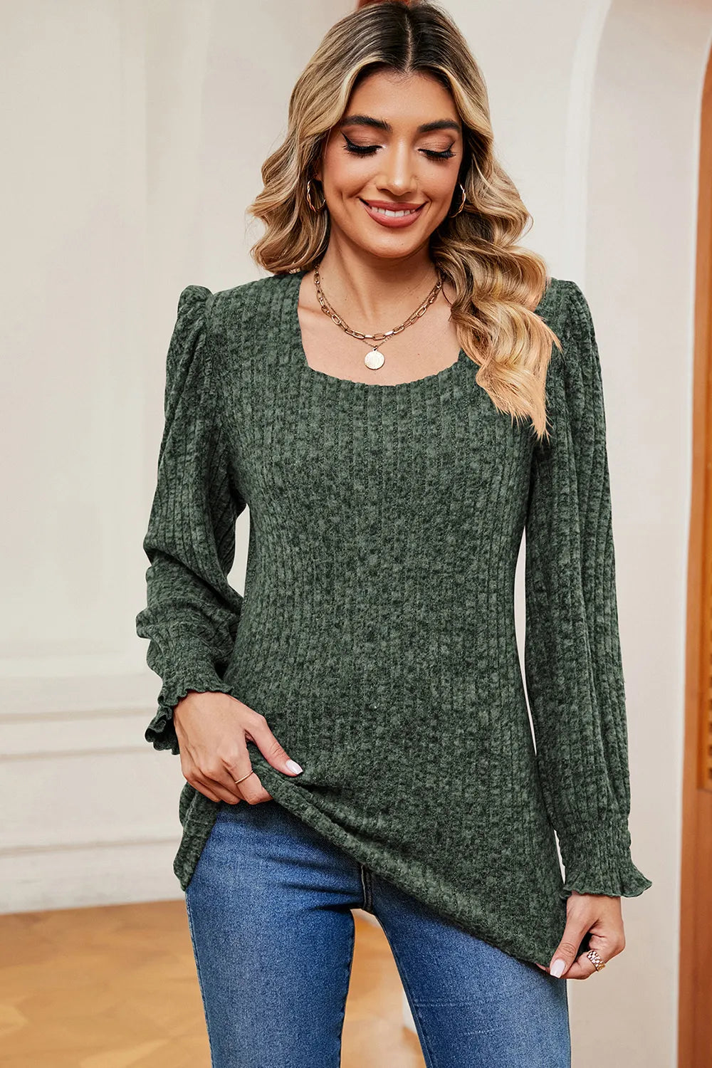 Square Neck Flounce Sleeve T-Shirt - Trendsi | Lola Mariee