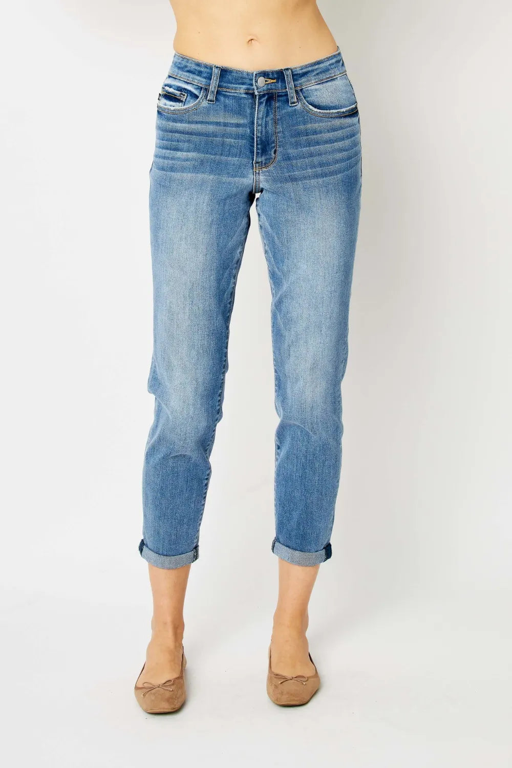 Judy Blue Full Size Cuffed Hem Slim Jeans - women's bottoms at Lola Mariee boutique
