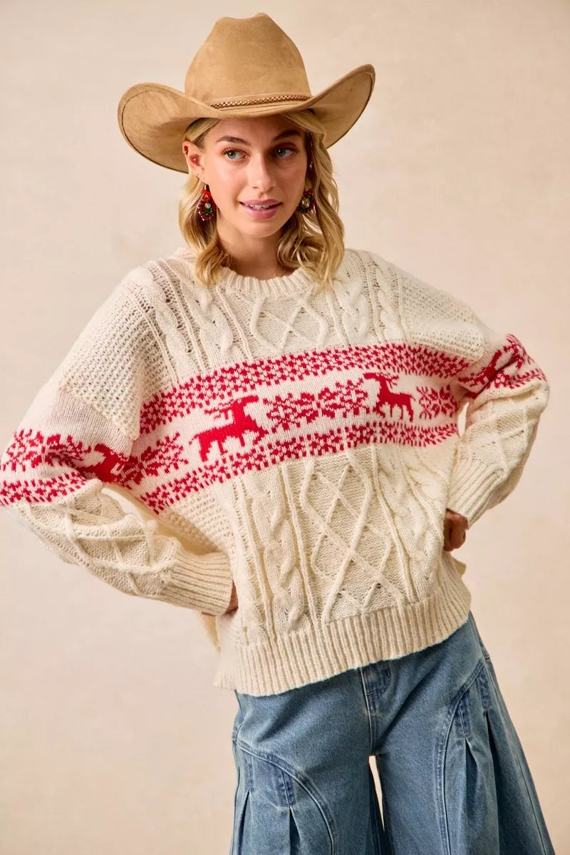 BiBi Christmas Theme Patterned Cable Knit Sweater - Trendsi | Lola Mariee