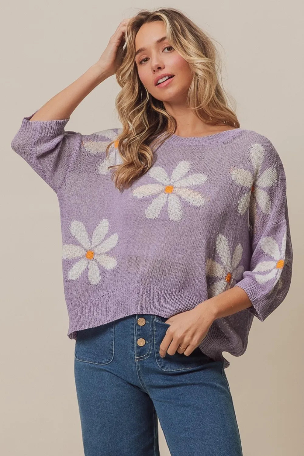 BiBi Floral Pattern Slit Sweater - Trendsi | Lola Mariee