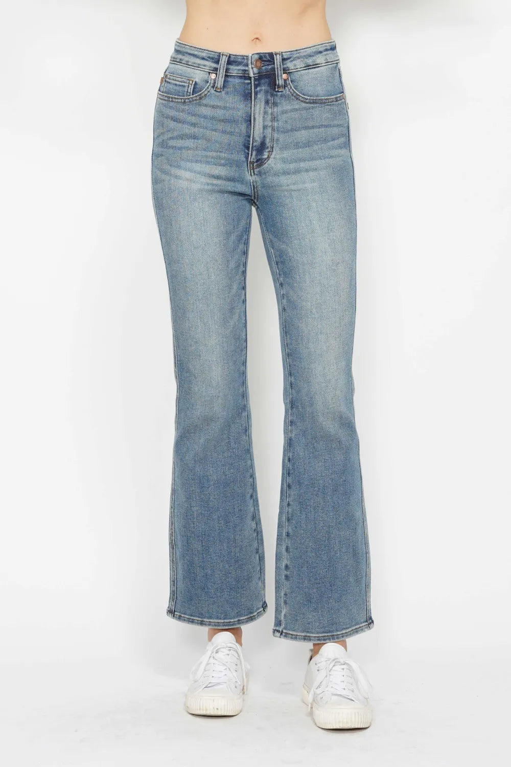 Judy Blue Full Size Tummy Control Back Embroidered Pocketed Bootcut Jeans Plus Size | Lola Mariee