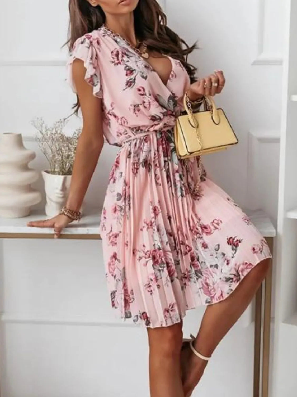 Floral Surplice Ruffled Cap Sleeve Dress - Trendsi | Lola Mariee