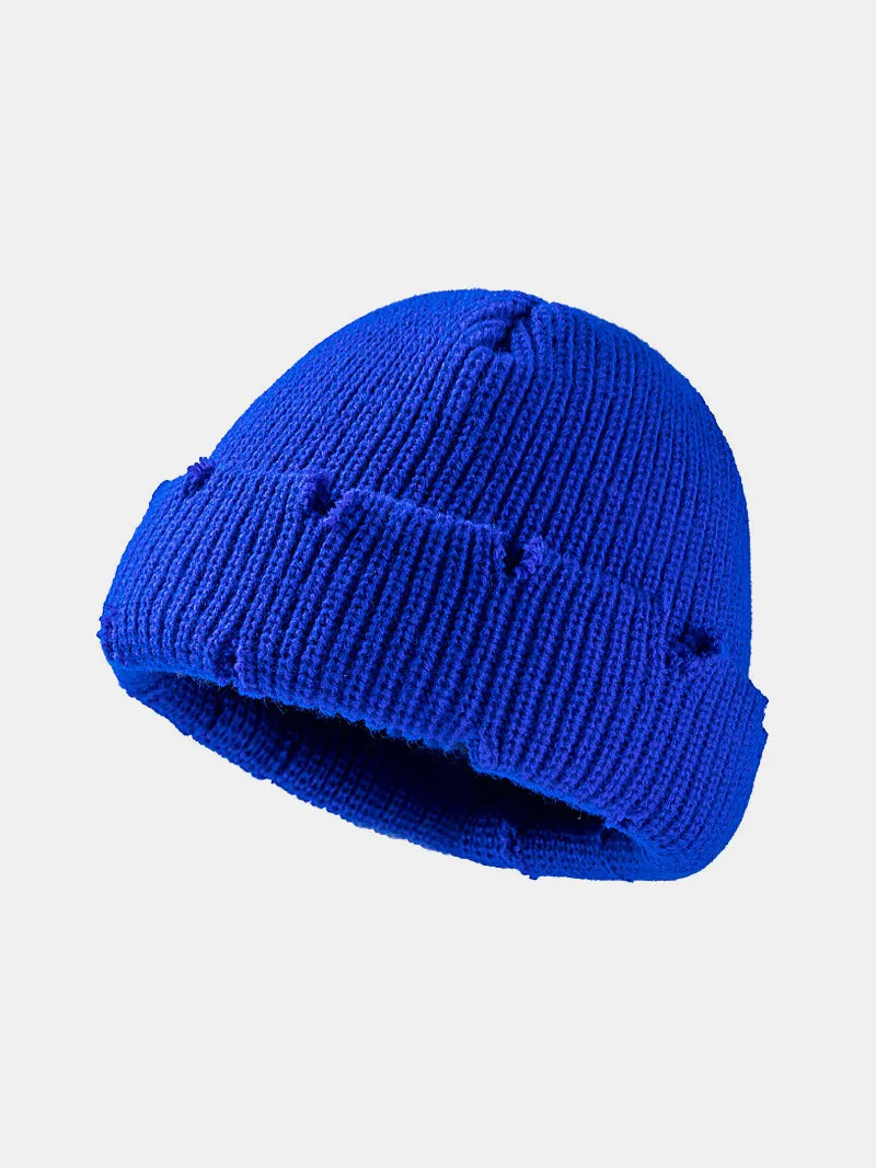 Distressed Cuffed Knit Hat – view 8 | Lola Mariee