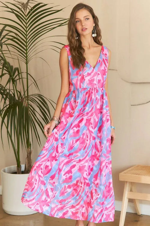 ADORA Abstract Floral V-Neck Maxi Dress | Lola Mariee
