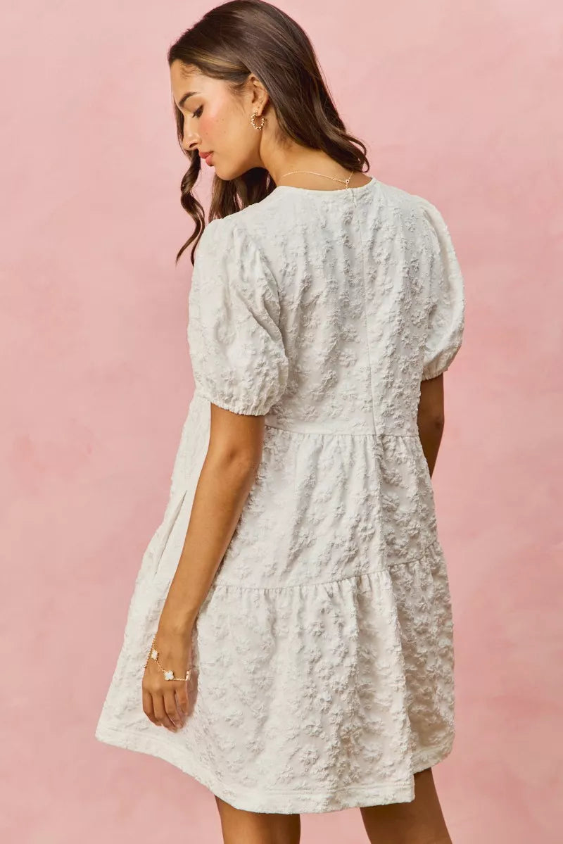 SO ME Floral Jacquard Diagnol Tiered Short Mini Dress - Trendsi | Lola Mariee