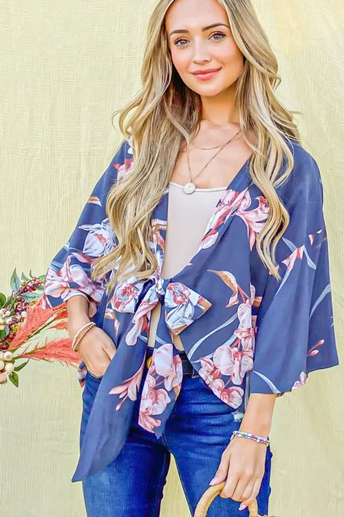 And The Why Front Tie Knot Floral Print Top – view 2 | Lola Mariee