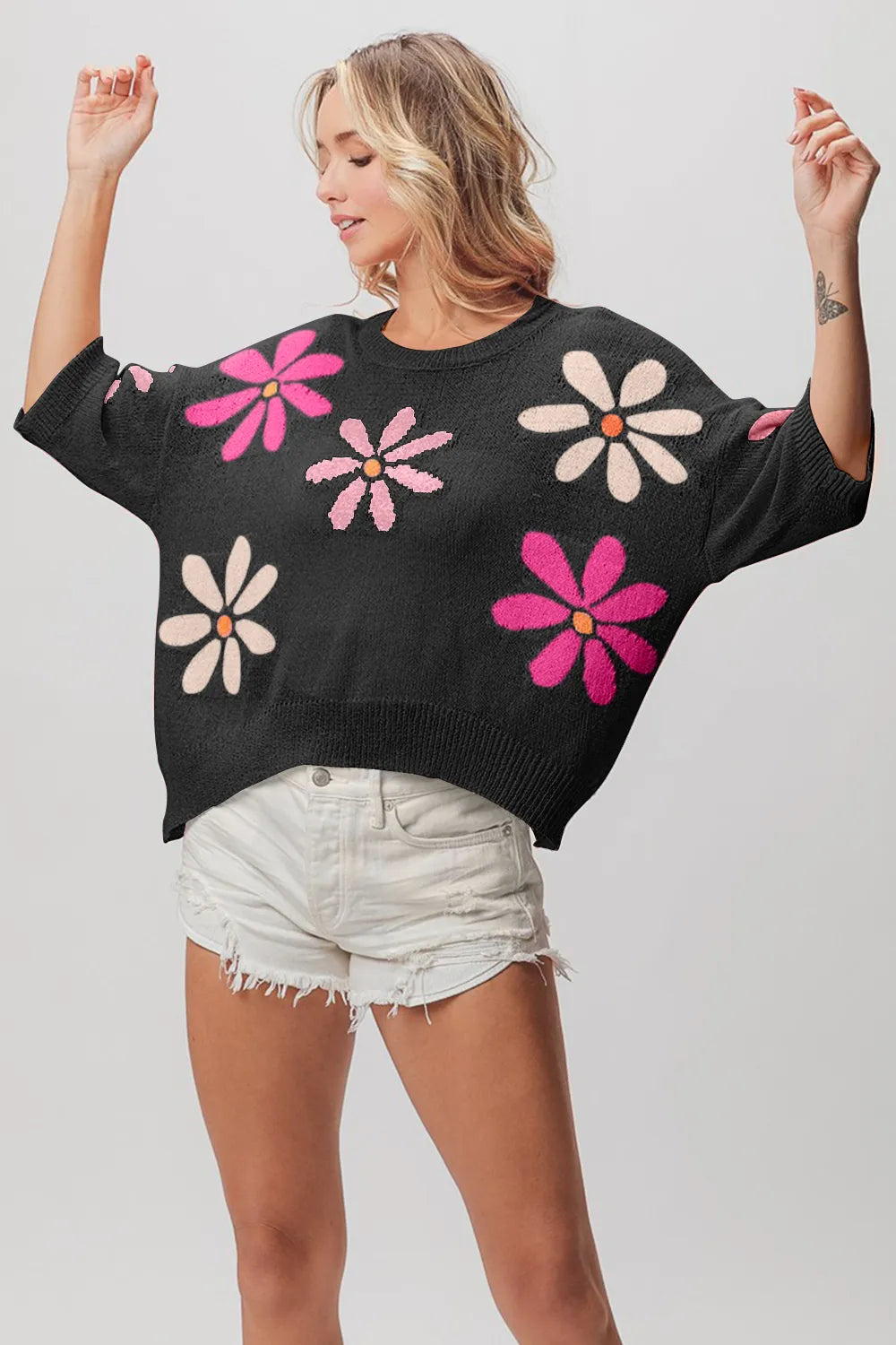 BiBi Floral Pattern Cropped Sweater - Trendsi | Lola Mariee
