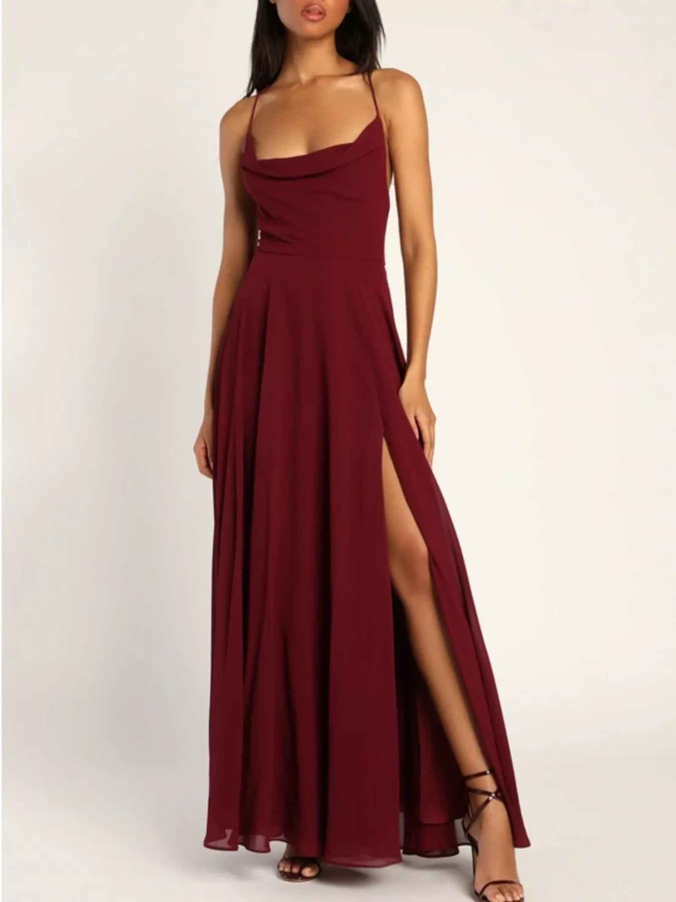 Slit Cowl Neck Maxi Dress – view 5 | Lola Mariee
