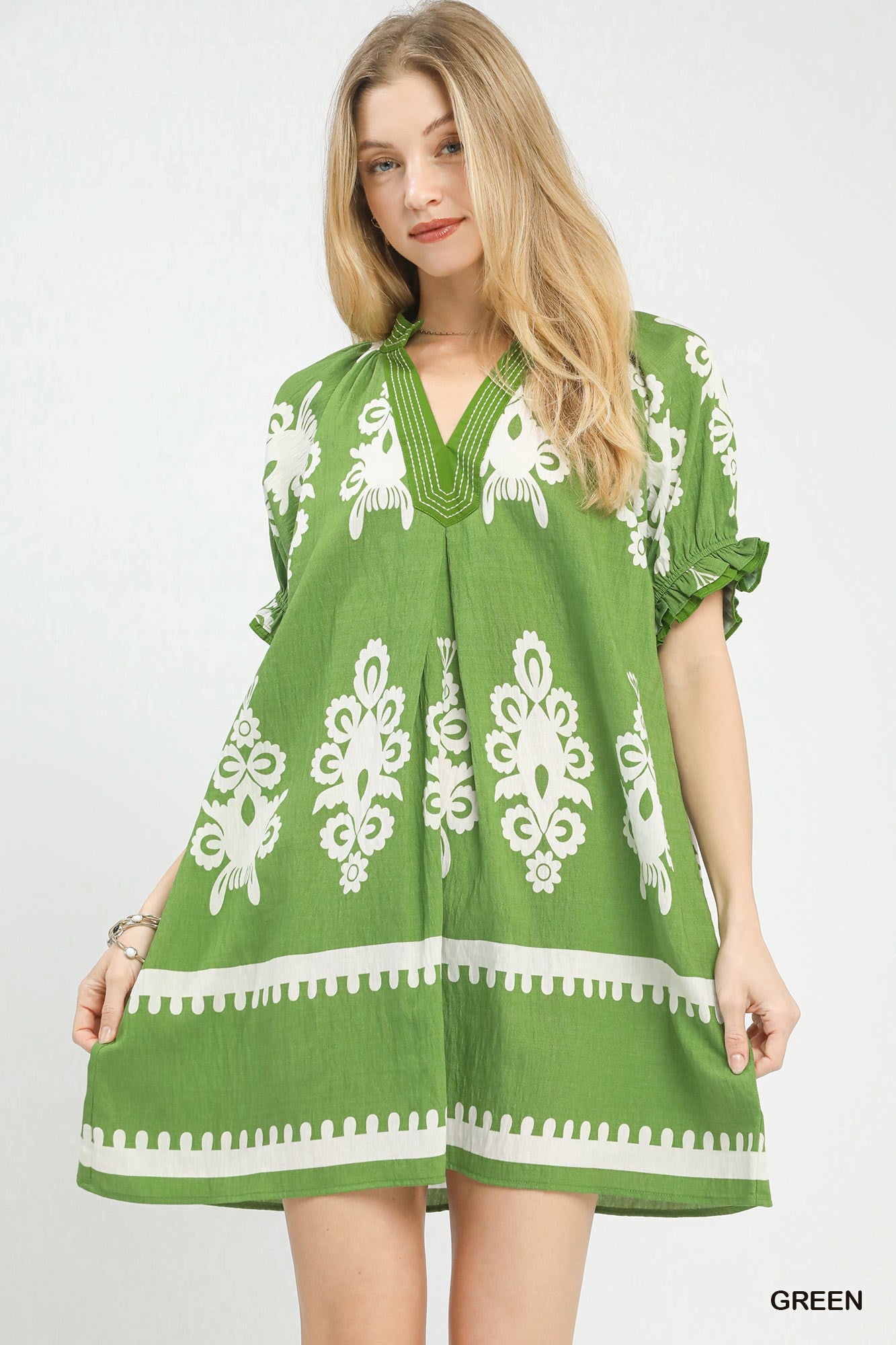 Umgee Two Tone Border Print Mini Dress - Trendsi | Lola Mariee