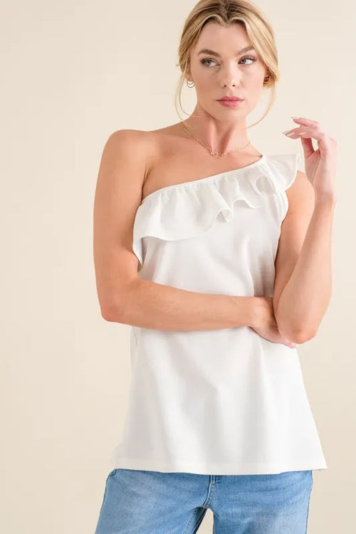 And The Why Ruffle One Shoulder Sleeveless Tank Top | Lola Mariee