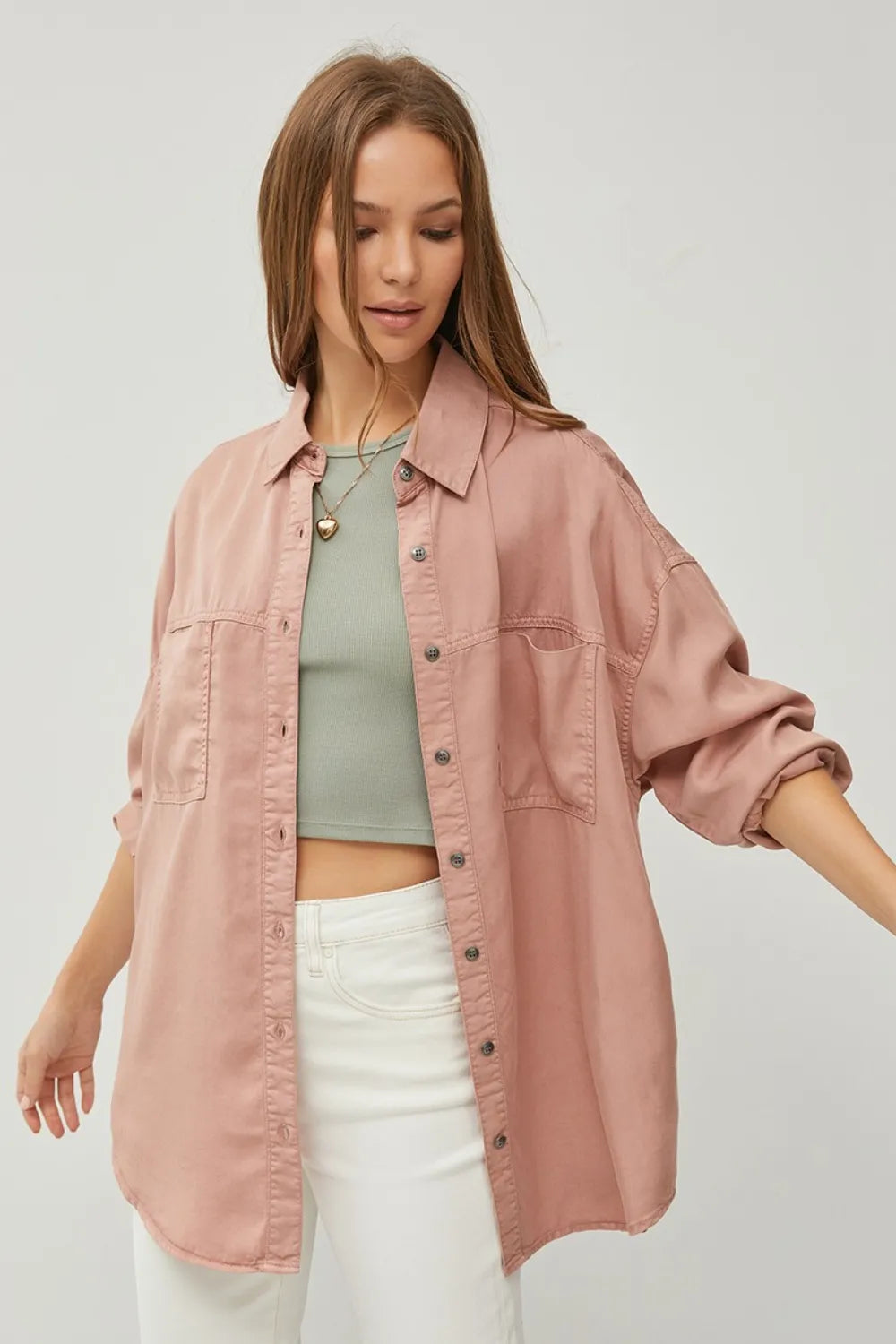 RISEN Full Size Button Up Long Sleeve Denim Shirt - LOLA MARIEE | Lola Mariee