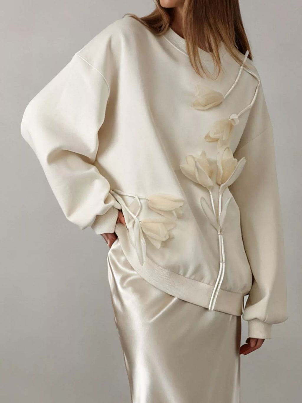 Flower Dropped Shoulder Sweatshirt - Trendsi | Lola Mariee