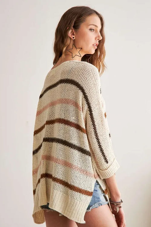 ADORA Full Size Multi Color Strip Sweater Plus Size – view 2 | Lola Mariee