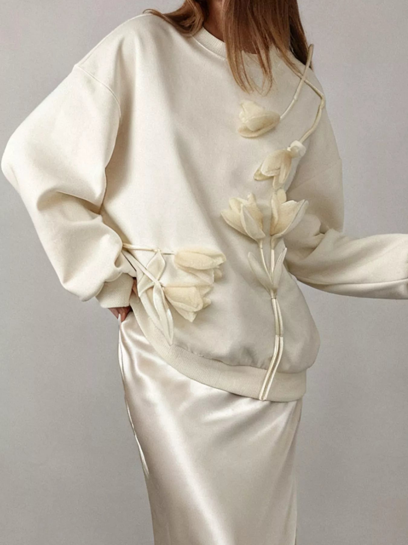 Flower Dropped Shoulder Sweatshirt - Trendsi | Lola Mariee