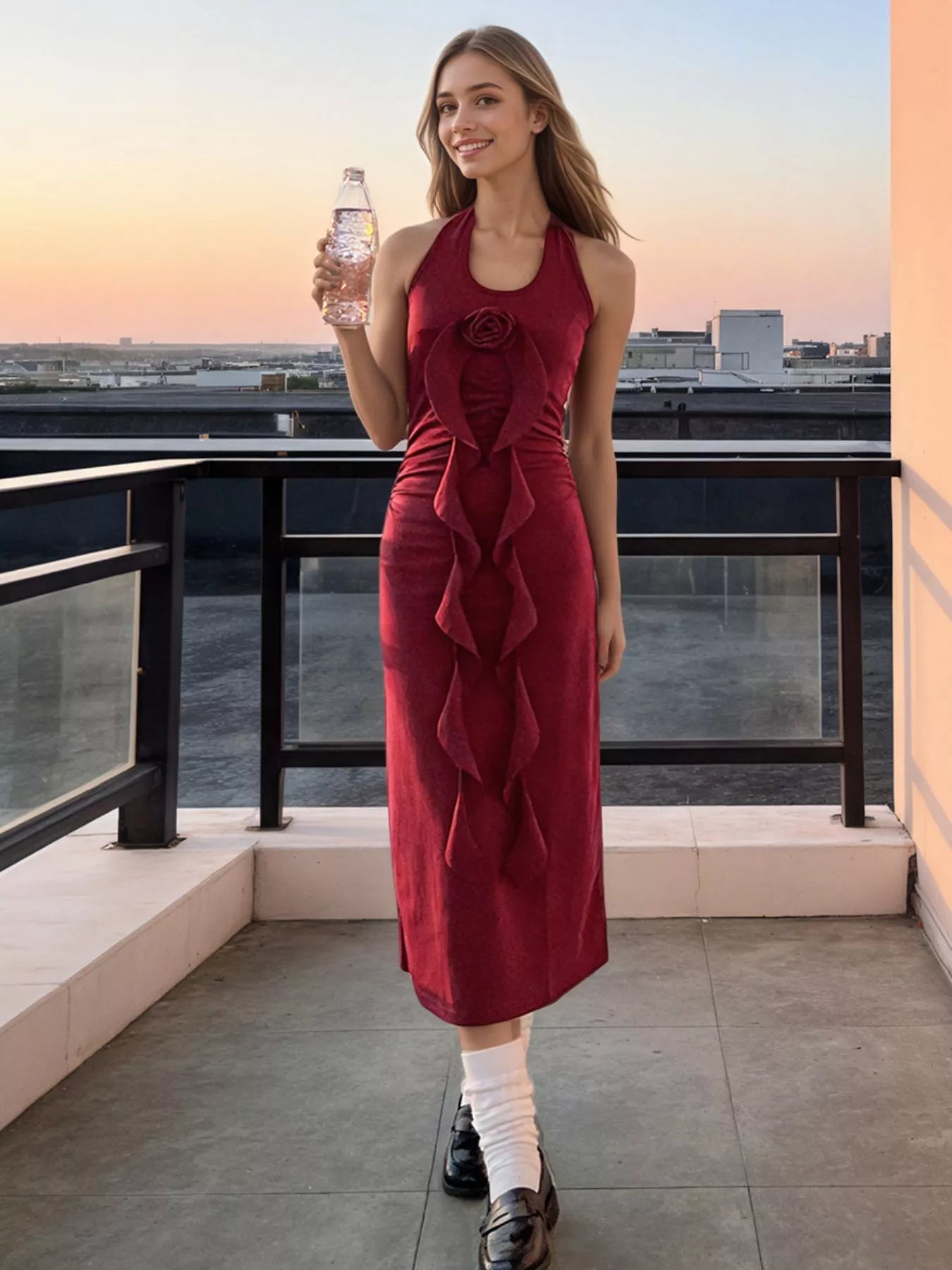 Halter Neck Ruffle Midi Dress - Trendsi | Lola Mariee