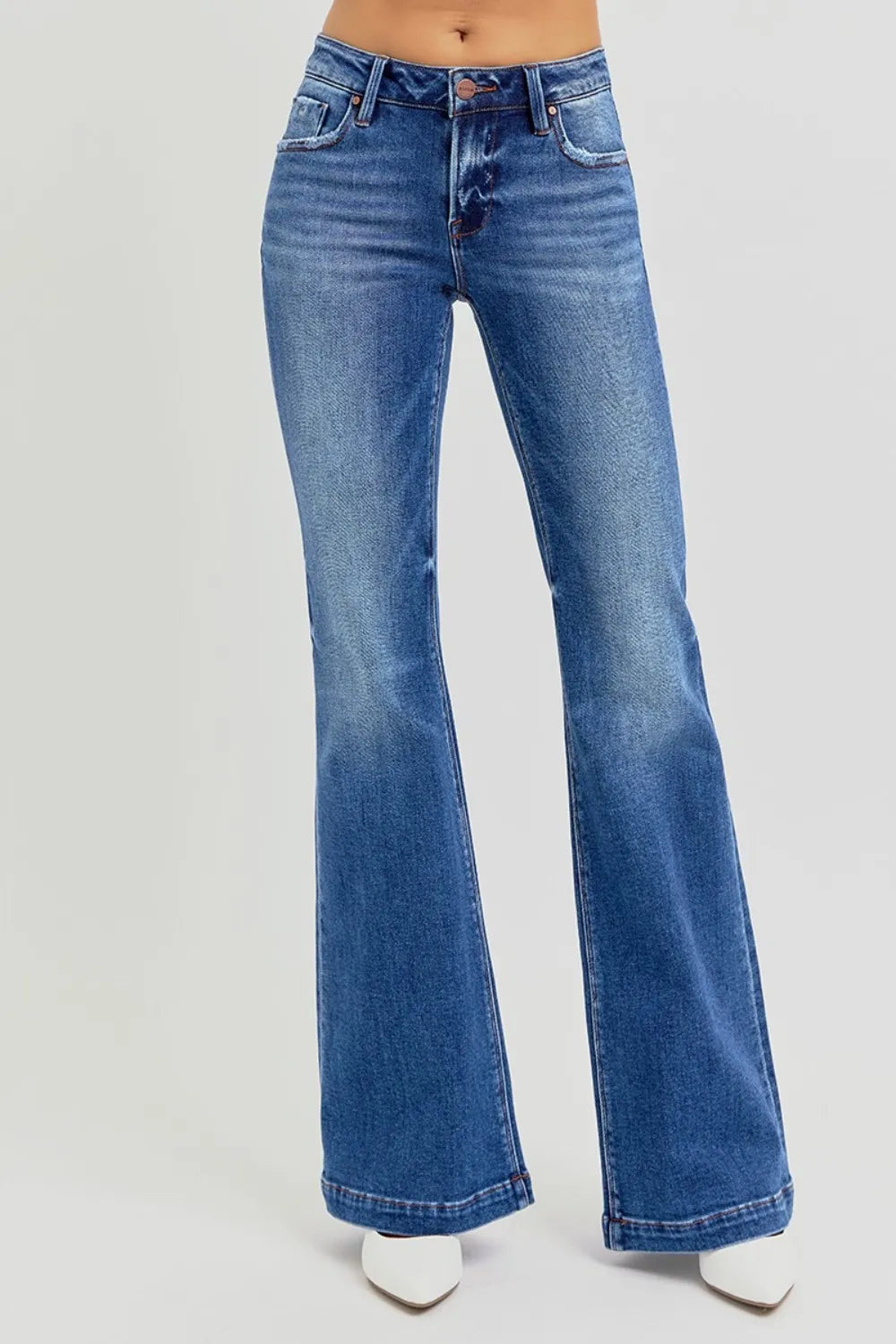 RISEN Full Size Low Rise Flare Jeans with Pockets - women's bottoms at Lola Mariee boutique