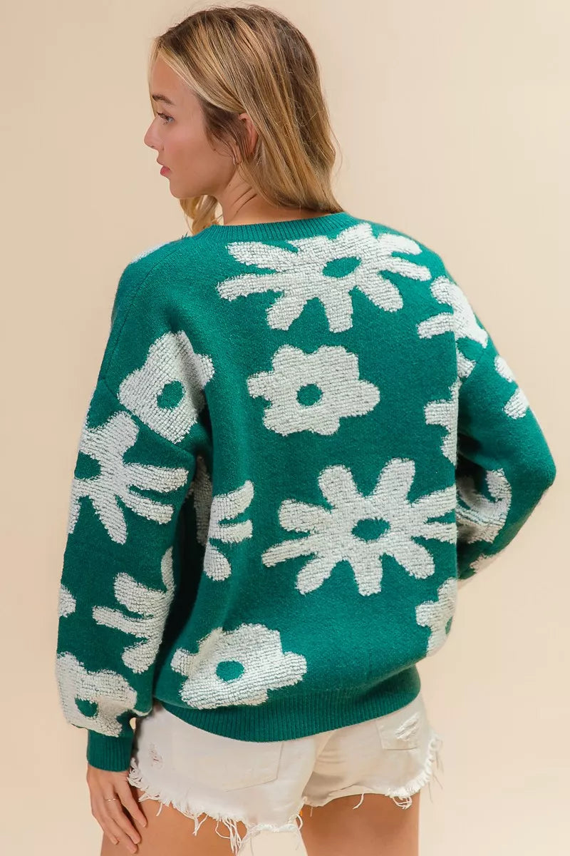 BiBi Flower Pattern Long Sleeves Sweater Top - Trendsi | Lola Mariee