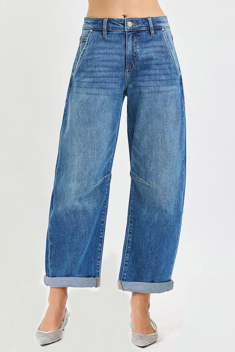 RISEN Slouchy Cropped Barrel Jeans With Cuffed Hem - women's top at Lola Mariee boutique