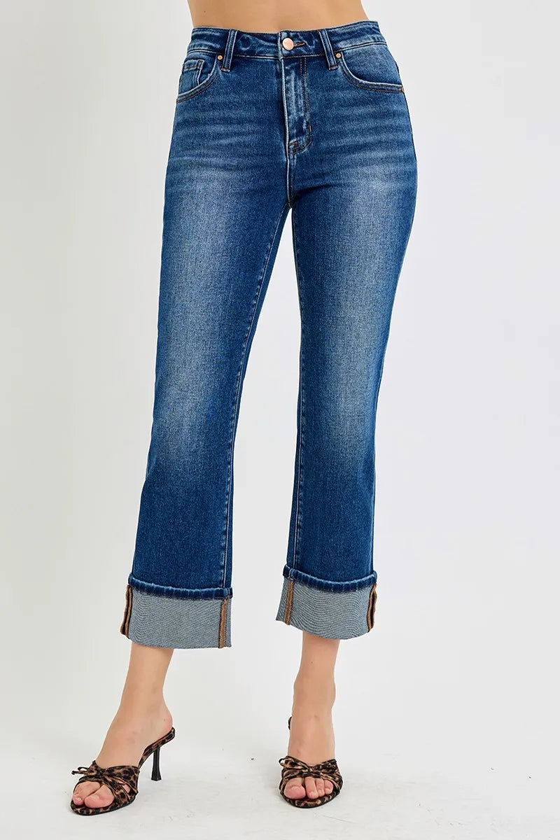 RISEN Full Size High Rise Ankle Straight Cuffed Jeans Plus Size - LOLA MARIEE | Lola Mariee