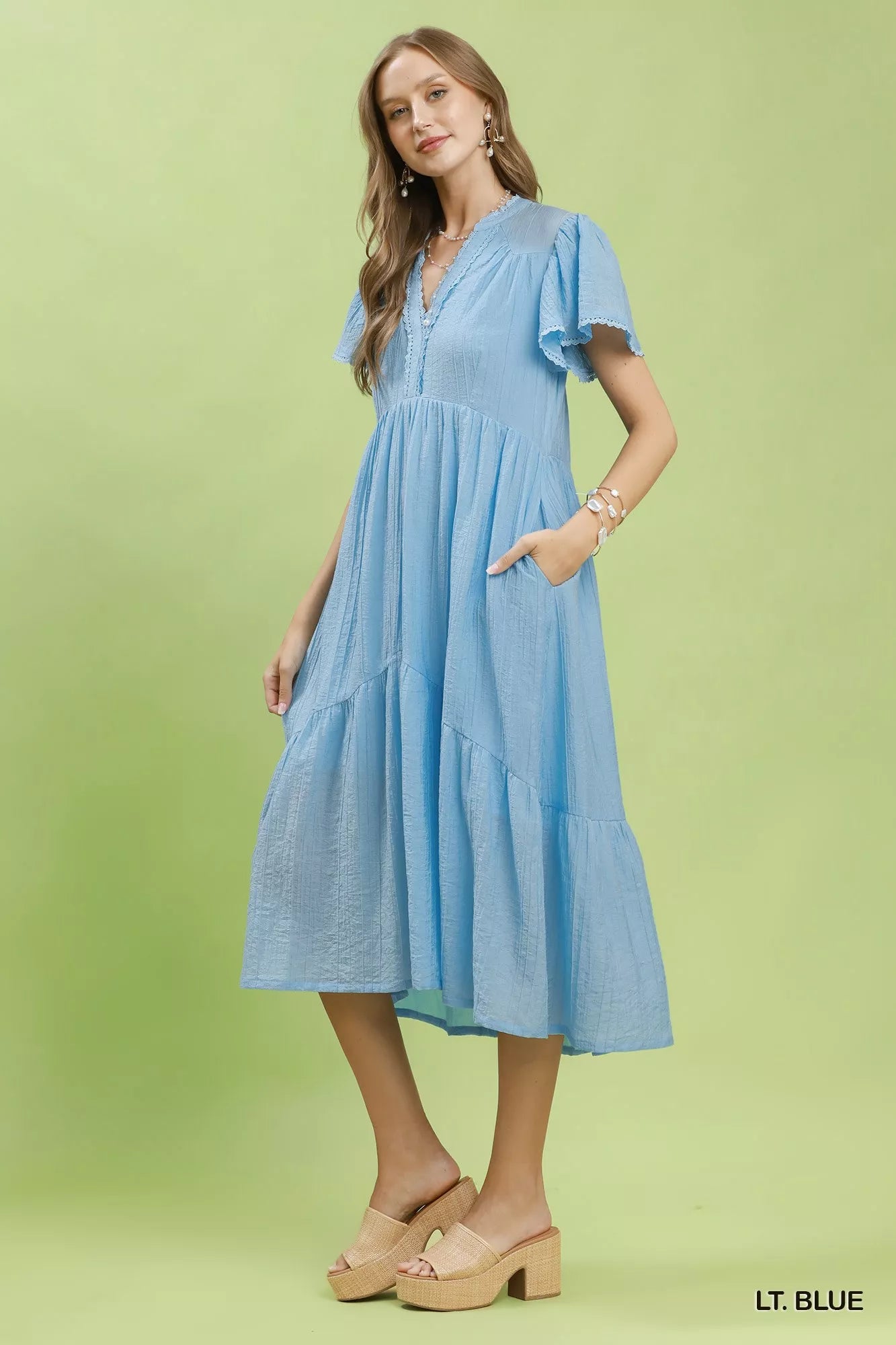 Umgee Textured Tiered Midi Dress with Side Pockets - Trendsi | Lola Mariee