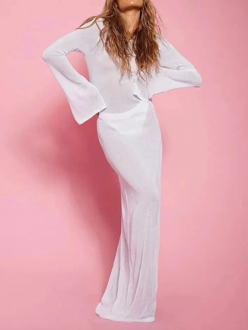 Backless Long Sleeve Maxi Cover-Up – view 2 | Lola Mariee
