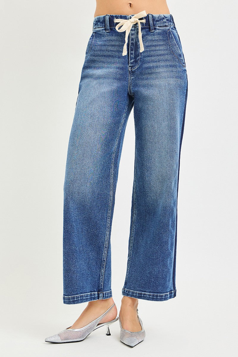 RISEN Elastic Band High Rise Cropped Wide Jeans - Trendsi | Lola Mariee