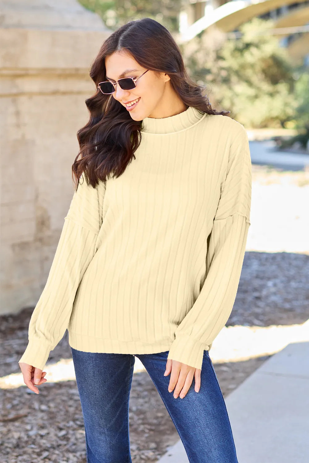 Basic Bae Full Size Ribbed Exposed Seam Mock Neck Knit Top – view 10 | Lola Mariee